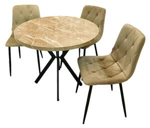 Set masa Hamburg Royal Beige cu 3 scaune Kobe bej, DENVER, picioare metalice negre, forma rotunda, 90x73 cm