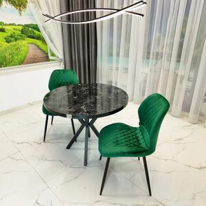 Set masa Hamburg Black Marble cu 2 scaune Goteborg verde, DENVER, picioare metalice negre, forma rotunda, 90x73 cm