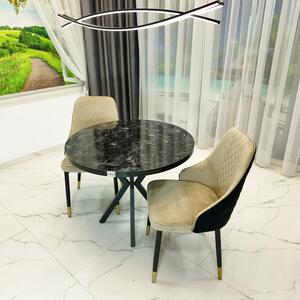 Set masa Hamburg Black Marble cu 2 scaune Modena bej, DENVER, picioare metalice negre, forma rotunda, 90x73 cm