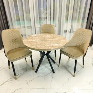 Set masa Hamburg Royal Beige cu 3 scaune Modena bej, DENVER, picioare metalice negre, forma rotunda, 90x73 cm