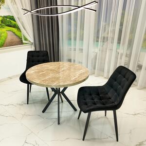 Set masa Hamburg Royal Beige cu 2 scaune Osaka negru, DENVER, picioare metalice negre, forma rotunda, 90x73 cm