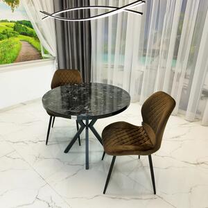 Set masa Hamburg Black Marble cu 2 scaune Goteborg maro, DENVER, picioare metalice negre, forma rotunda, 90x73 cm