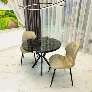 Set masa Hamburg Black Marble cu 2 scaune Goteborg bej, DENVER, picioare metalice negre, forma rotunda, 90x73 cm