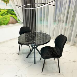 Set masa Hamburg Black Marble cu 2 scaune Goteborg negru, DENVER, picioare metalice negre, forma rotunda, 90x73 cm