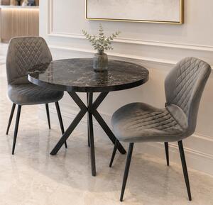 Set masa Hamburg Black Marble cu 2 scaune Goteborg gri, DENVER, picioare metalice negre, forma rotunda, 90x73 cm