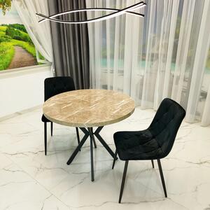 Set masa Hamburg Royal Beige cu 2 scaune Kobe negru, DENVER, picioare metalice negre, forma rotunda, 90x73 cm