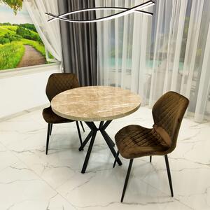 Set masa Hamburg Royal Beige cu 2 scaune Goteborg maro, DENVER, picioare metalice negre, forma rotunda, 90x73 cm
