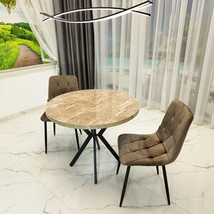 Set masa Hamburg Royal Beige cu 2 scaune Kobe maro, DENVER, picioare metalice negre, forma rotunda, 90x73 cm