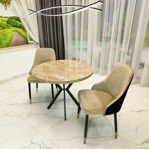 Set masa Hamburg Royal Beige cu 2 scaune Modena Bej, DENVER, picioare metalice negre, forma rotunda, 90x73 cm