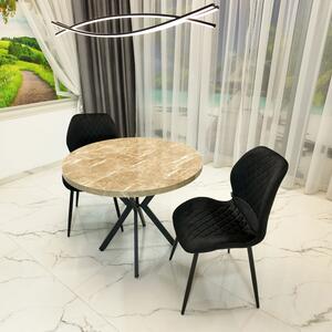 Set masa Hamburg Royal Beige cu 2 scaune Goteborg negru, DENVER, picioare metalice negre, forma rotunda, 90x73 cm