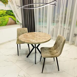 Set masa Hamburg Royal Beige cu 2 scaune Kobe bej, DENVER, picioare metalice negre, forma rotunda, 90x73 cm
