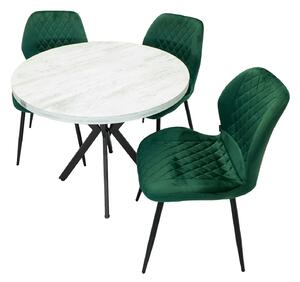 Set masa Hamburg Pin antichizat cu 3 scaune Goteborg verde, DENVER, picioare metalice negre, forma rotunda, 90x73 cm