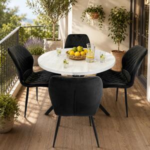 Set masa Hamburg Pin antichizat cu 4 scaune Goteborg negru, DENVER, picioare metalice negre, forma rotunda, 90x73 cm