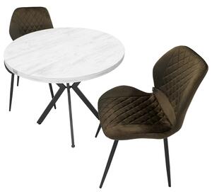 Set masa Hamburg Pin antichizat cu 2 scaune Goteborg maro, DENVER, picioare metalice negre, forma rotunda, 90x73 cm
