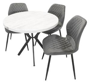 Set masa Hamburg Pin antichizat cu 3 scaune Goteborg gri, DENVER, picioare metalice negre, forma rotunda, 90x73 cm
