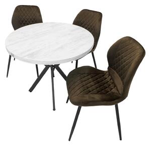 Set masa Hamburg Pin antichizat cu 3 scaune Goteborg maro, DENVER, picioare metalice negre, forma rotunda, 90x73 cm