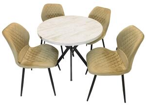 Set masa Hamburg Pin antichizat cu 4 scaune Goteborg bej, DENVER, picioare metalice negre, forma rotunda, 90x73 cm