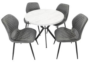 Set masa Hamburg Pin antichizat cu 4 scaune Goteborg gri, DENVER, picioare metalice negre, forma rotunda, 90x73 cm
