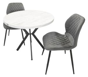 Set masa Hamburg Pin antichizat cu 2 scaune Goteborg gri, DENVER, picioare metalice negre, forma rotunda, 90x73 cm