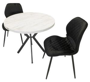 Set masa Hamburg Pin antichizat cu 2 scaune Goteborg negru, DENVER, picioare metalice negre, forma rotunda, 90x73 cm