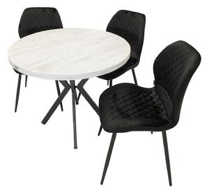 Set masa Hamburg Pin antichizat cu 3 scaune Goteborg negru, DENVER, picioare metalice negre, forma rotunda, 90x73 cm