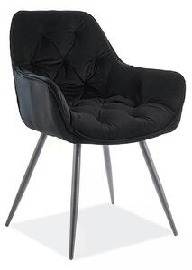 Scaun tapitat modern CHERRY, negru, stofa catifelata/metal, 58x57x87 c