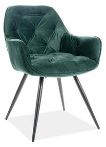 Scaun tapitat modern CHERRY, verde/negru, stofa catifelata/metal, 57x5