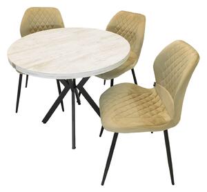 Set masa Hamburg Pin antichizat cu 3 scaune Goteborg bej, DENVER, picioare metalice negre, forma rotunda, 90x73 cm