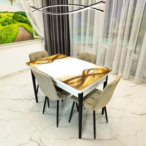 Set masa extensibila Rio cu 4 scaune Kobe bej, DENVER, model Golden Flow, picioare negre