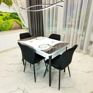 Set masa extensibila Rio cu 4 scaune Goteborg negru, DENVER, model Velvet Bloom, picioare negre