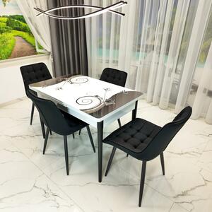 Set masa extensibila Rio cu 4 scaune Osaka negru, DENVER, model Velvet Bloom, picioare negre