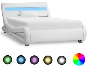 Cadru de pat cu LED, alb, 100 x 200 cm, piele ecologică