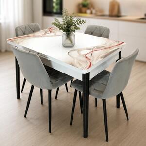 Set masa extensibila Rio cu 4 scaune Kobe gri, DENVER, model Gentle Silk, picioare negre