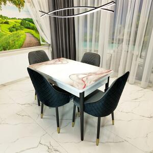 Set masa extensibila Rio cu 4 scaune Modena gri, DENVER, model Gentle Silk, picioare negre
