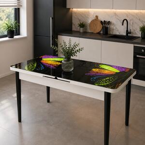 Masa extensibila Rio, DENVER, Gentle Petals, picioare negre, 110x70x76 cm