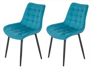 Set 2 scaune Osaka, DENVER, catifea turcoaz, picioare metalice negre, 53x53x86 cm