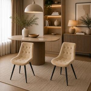 Set 2 scaune Osaka, DENVER, catifea bej, picioare metalice negre, 53x53x86 cm