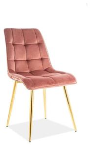 Scaun tapitat stofa catifelata CHIC, roz/auriu, 50x58x88 cm