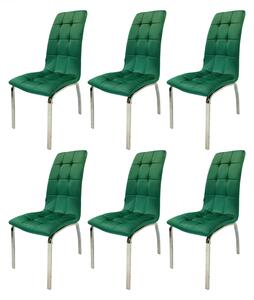 Set 6 scaune Rimini, DENVER, catifea verde, picioare metalice, 43x56x106 cm