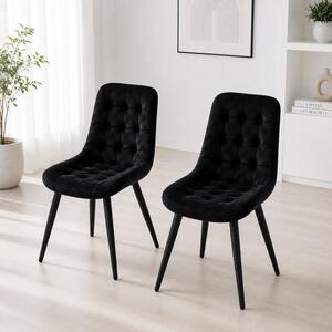 Set 2 scaune Osaka, DENVER, catifea neagra, picioare metalice negre, 53x53x86 cm