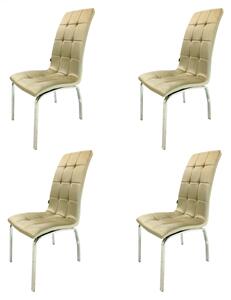 Set 4 scaune Rimini, DENVER, catifea bej, picioare metalice, 43x56x104 cm