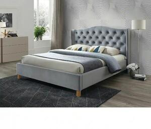Pat 180 200 cm ASPEN, stofa catifelata gri - BLUVEL 14, cu somiera