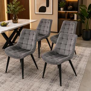Set 4 scaune Osaka, DENVER, catifea gri, picioare metalice negre, 53x53x86 cm
