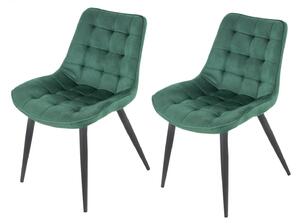 Set 2 scaune Osaka, DENVER, catifea verde, picioare metalice negre, 53x53x86 cm