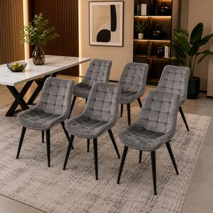 Set 6 scaune Osaka, DENVER, catifea gri, picioare metalice negre, 53x53x86 cm