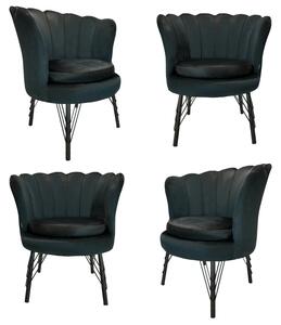 Set 4 fotolii Barcelona, DENVER, catifea neagra, perna detasabila, picioare negre, 71x71x79 cm
