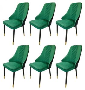 Set 6 scaune Modena, DENVER, catifea verde cu negru, picioare metalice negre, 47x59x90 cm