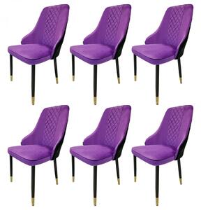 Set 6 scaune Modena, DENVER, catifea mov cu negru, picioare metalice negre, 47x59x90 cm