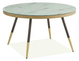 Masuta VEGA B, alb cu efect de marmura/negru/auriu, sticla/metal, 80x8