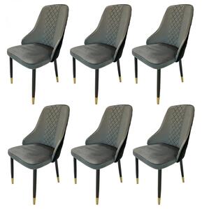 Set 6 scaune Modena, DENVER, catifea gri cu negru, picioare metalice negre, 47x59x90 cm